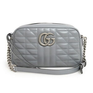 Gucci GG Marmont Quilted Chain Shoulder Bag Chevron Leather Gray